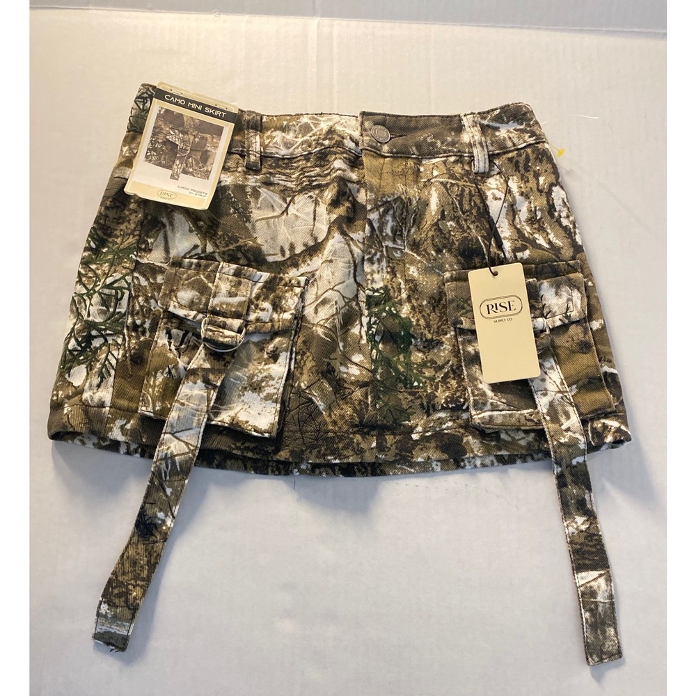Rise Supply Co Tree Camo Women's Mini Skirt Olive Cargo Pockets Straps Size 5
